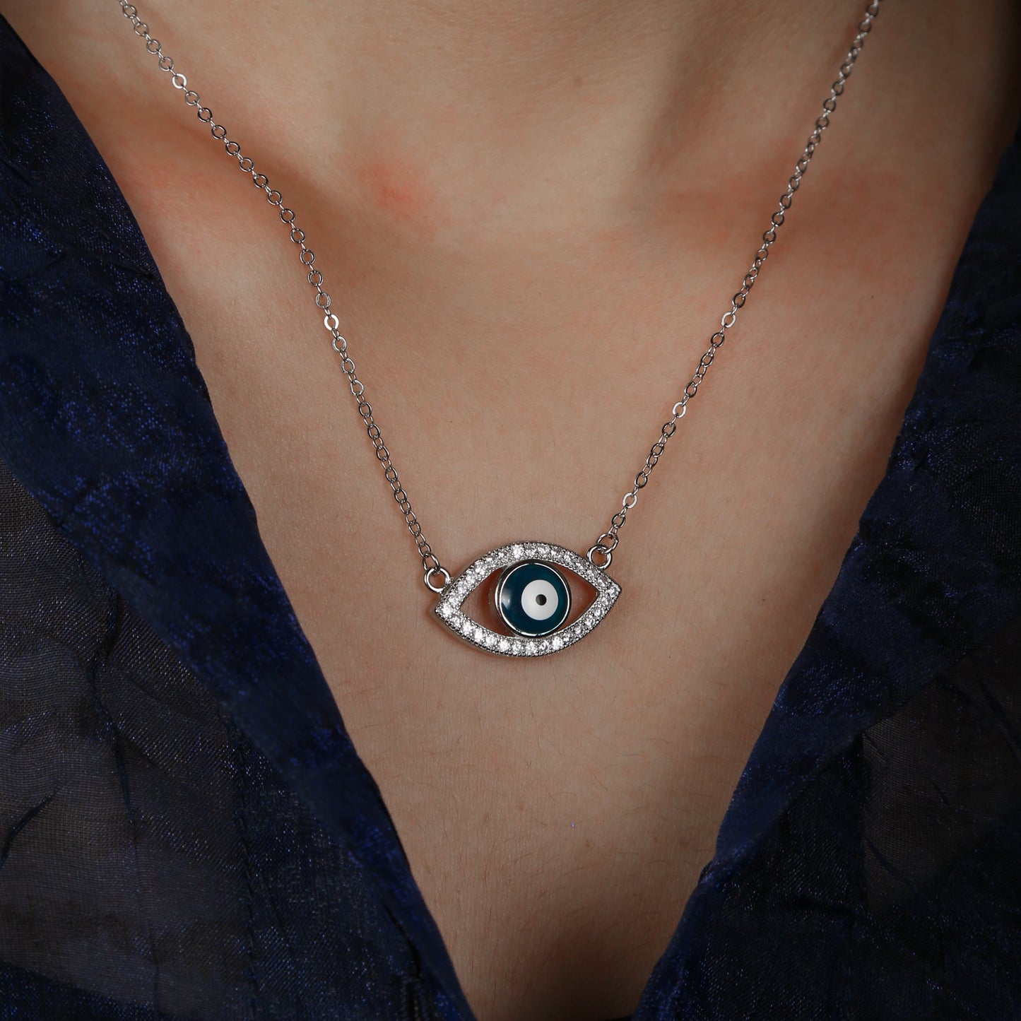 Evil Eye Blue Zircon Chain