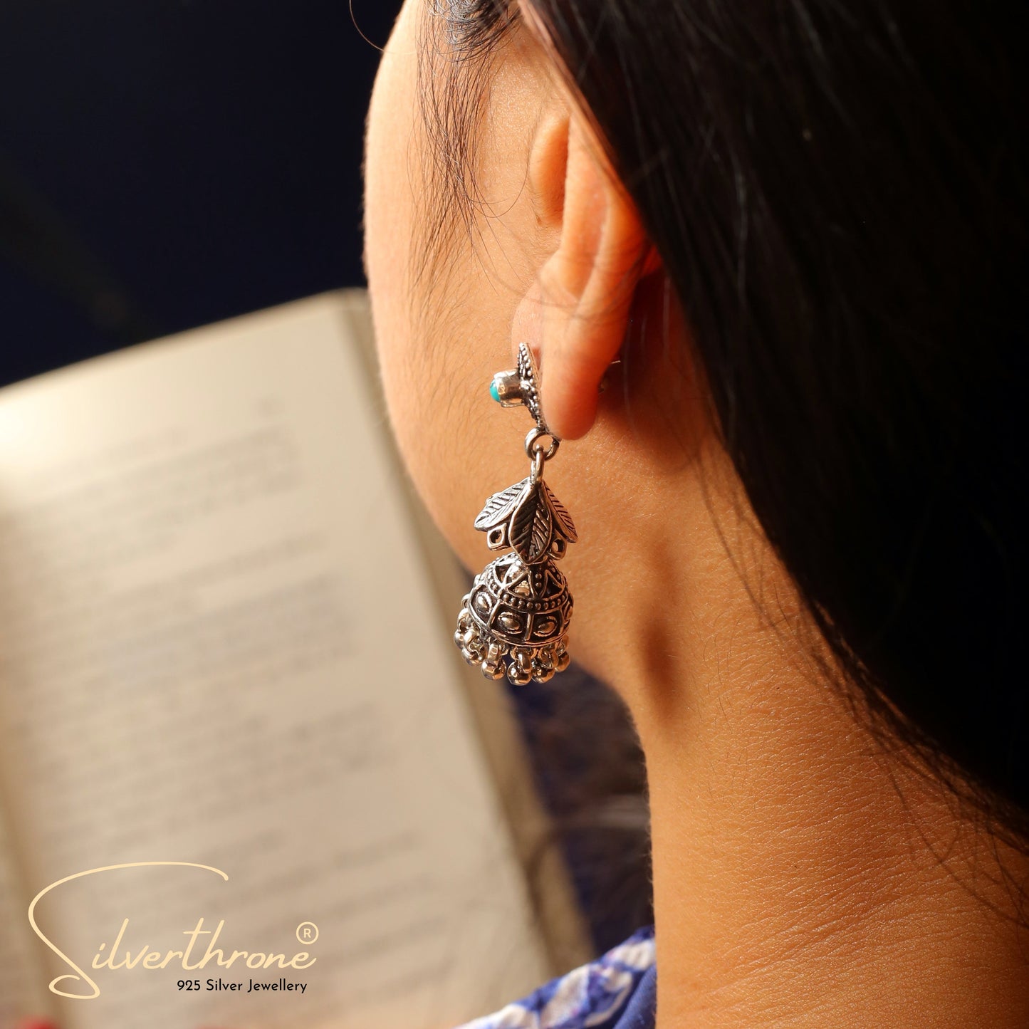 Traditional Beautiful Hanging Teal Blue Zircon Jhumka Earrings