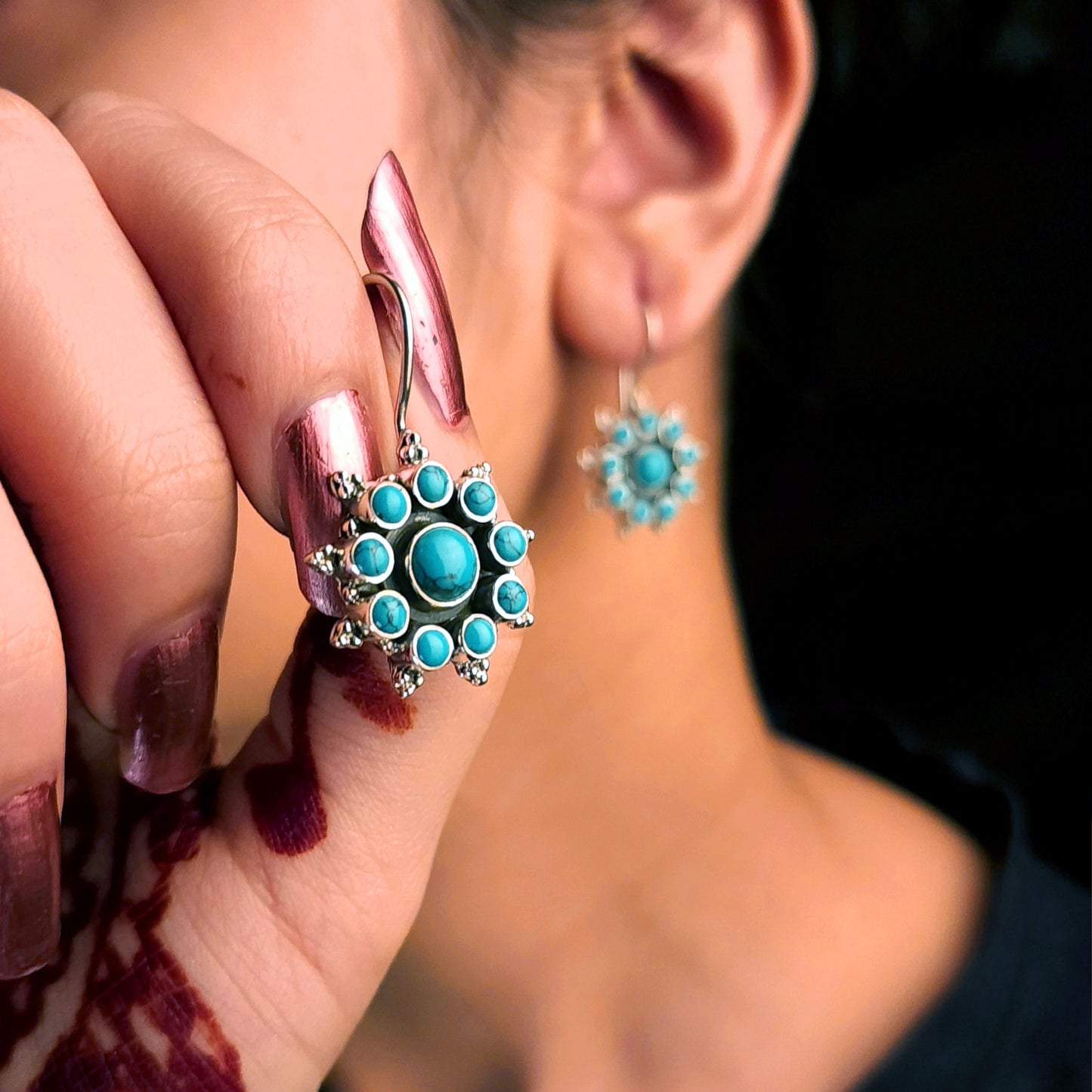 Floral Teal Blue Earrings