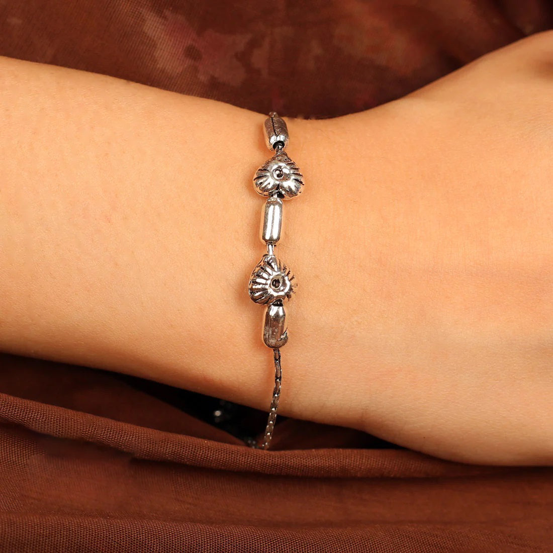 Lovely Dual Heart Design Silver Bracelet