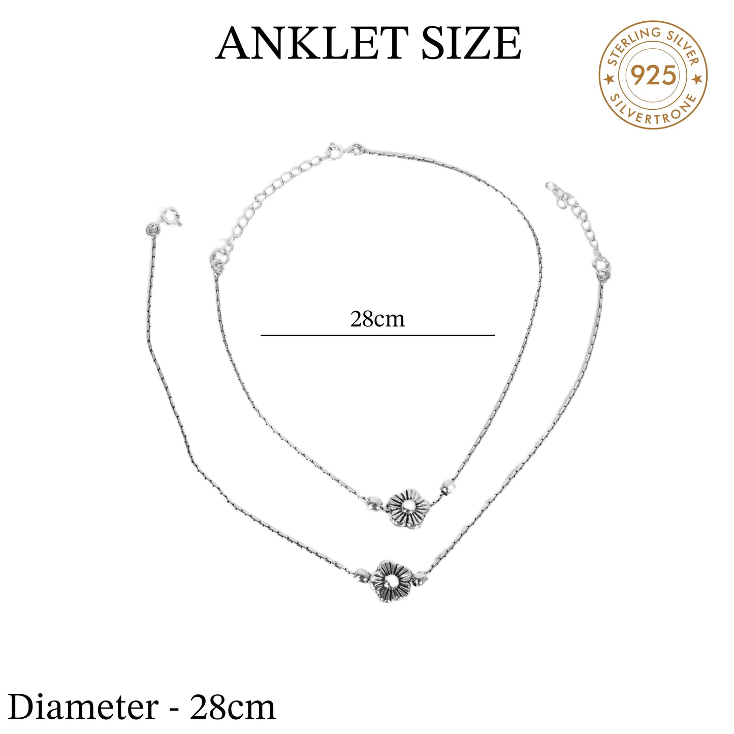 Floral Charm Design Anklet (Payal) for women in Pure 925 Sterling Silver