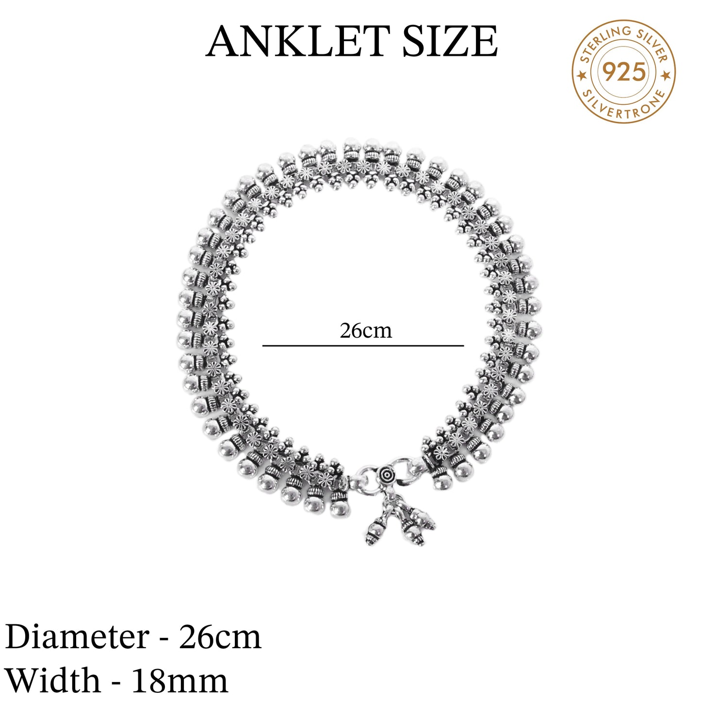 Ball Floral Design Anklet (Payal) for women in Pure 925 Sterling Silver