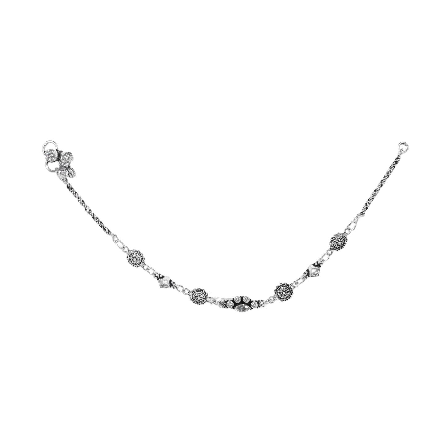 Floral Clear Stone Design Anklet (Payal) for women in Pure 925 Sterling Silver