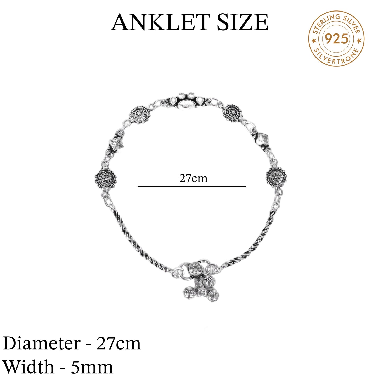 Floral Clear Stone Design Anklet (Payal) for women in Pure 925 Sterling Silver