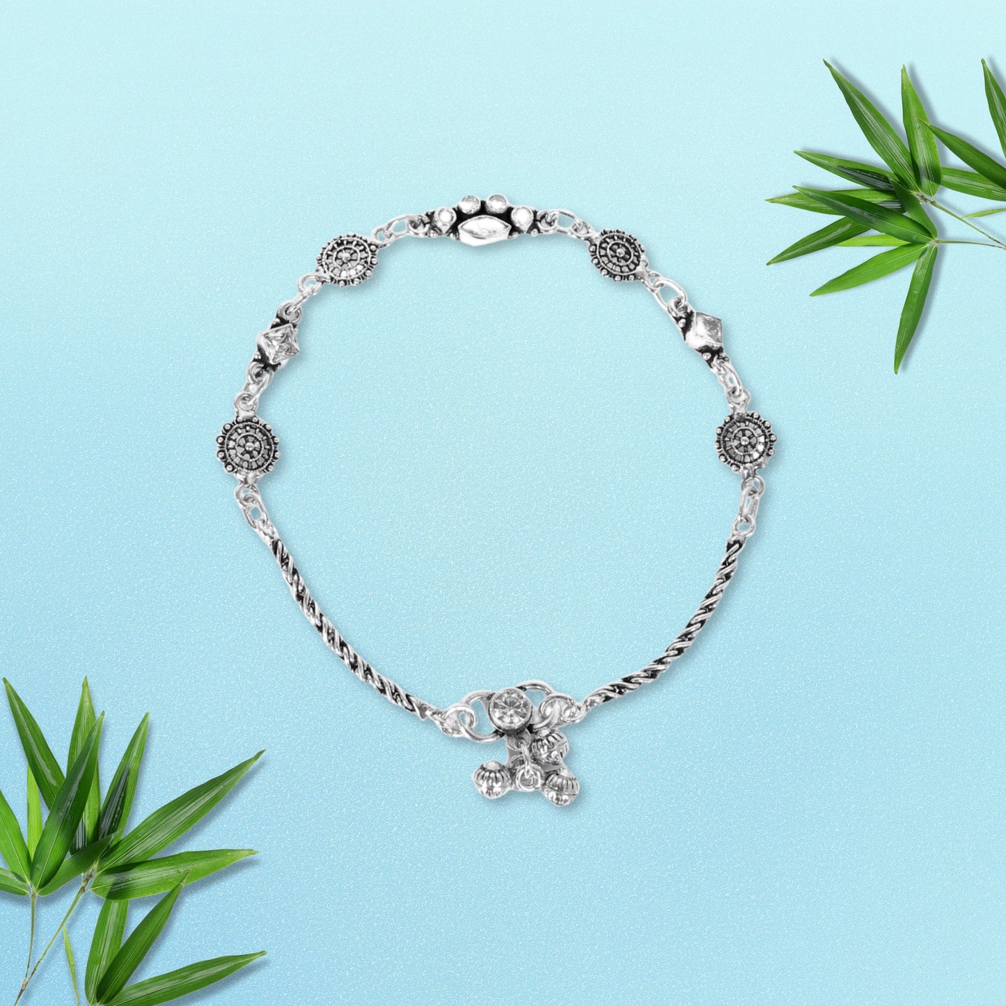 Floral Clear Stone Design Anklet (Payal) for women in Pure 925 Sterling Silver