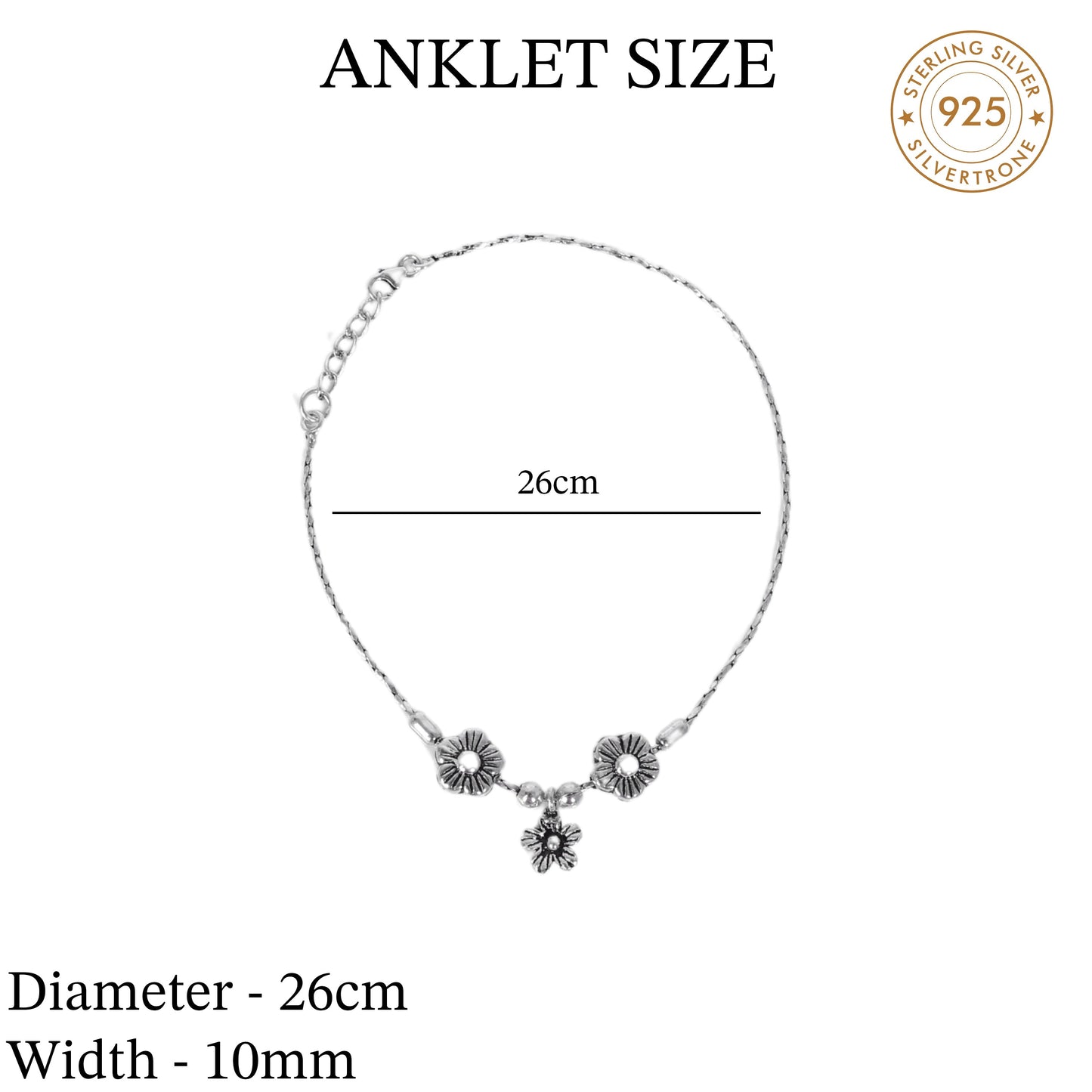 Flower Hanging Design Anklet (Payal) for women in Pure 925 Sterling Silver