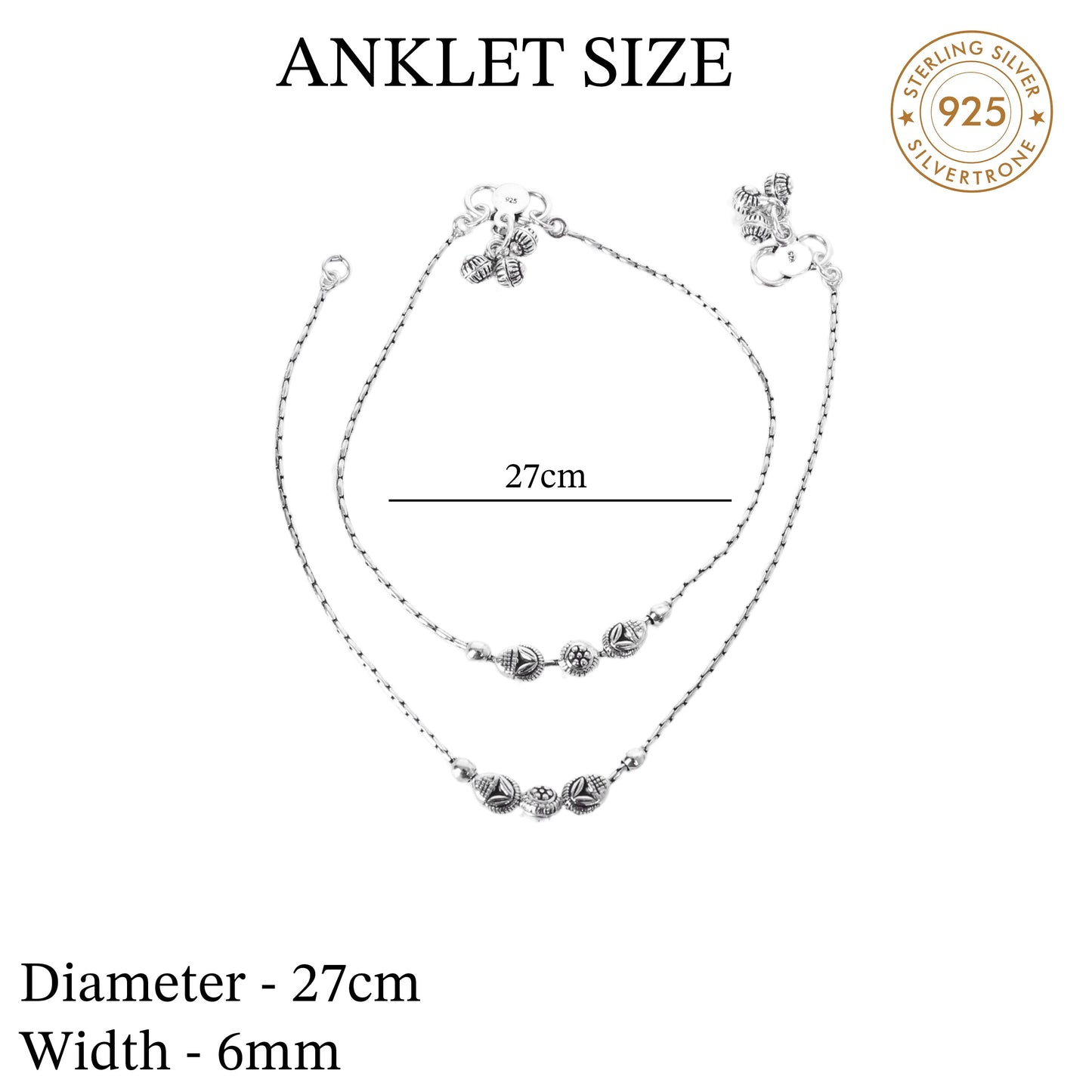 Floral Chain Design Anklet (Payal) for women in Pure 925 Sterling Silver