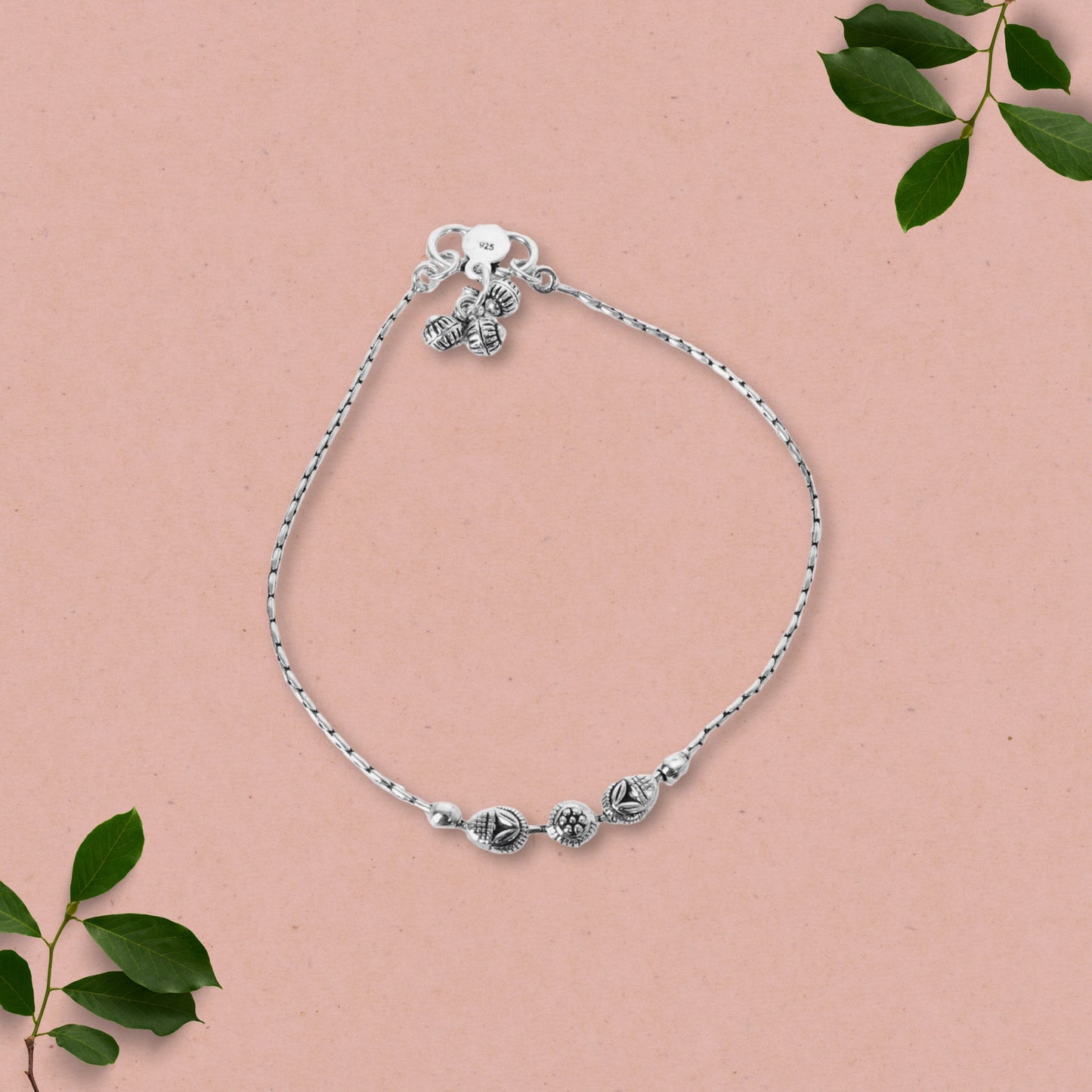 Floral Chain Design Anklet (Payal) for women in Pure 925 Sterling Silver