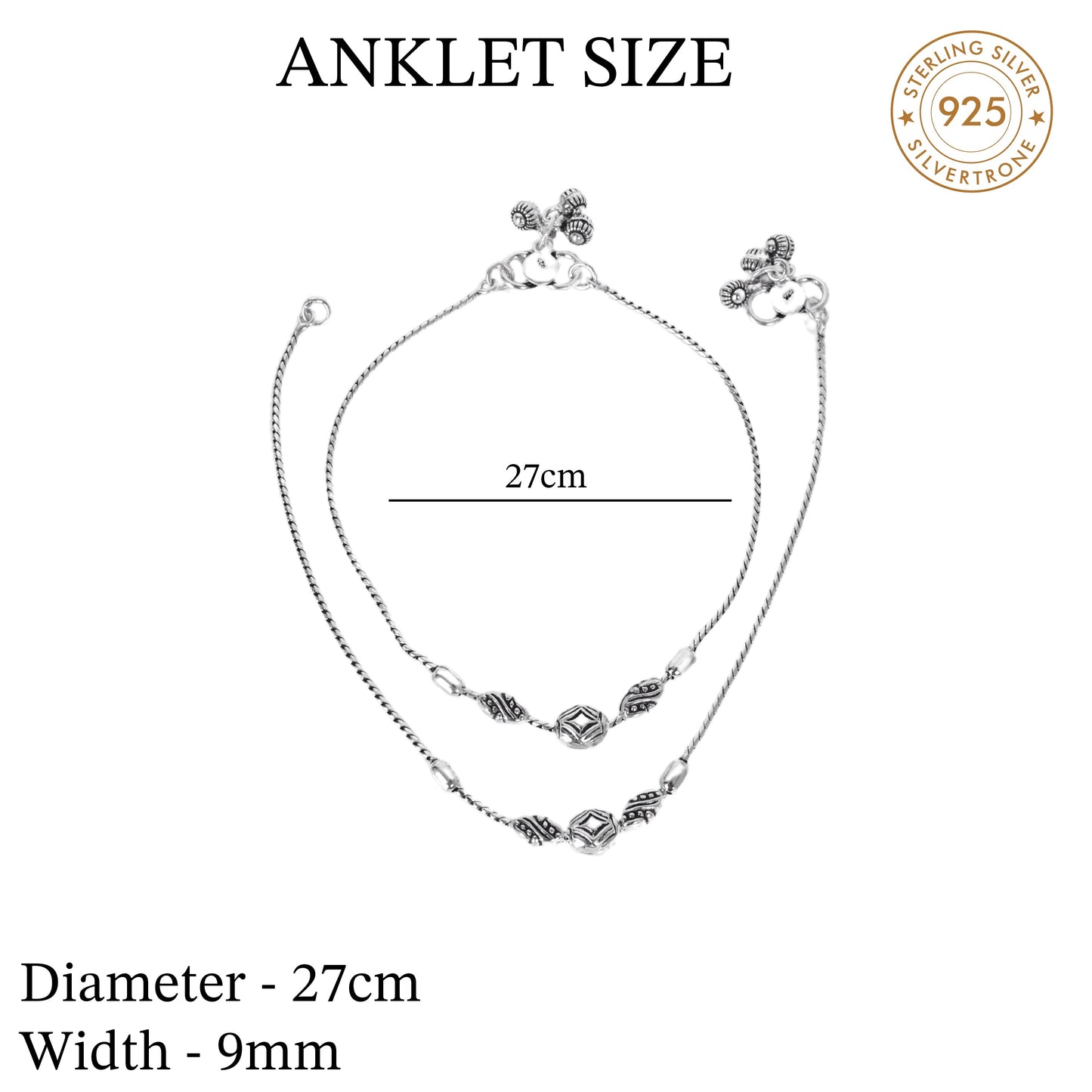 Chitai Design Anklet (Payal) for women in Pure 925 Sterling Silver