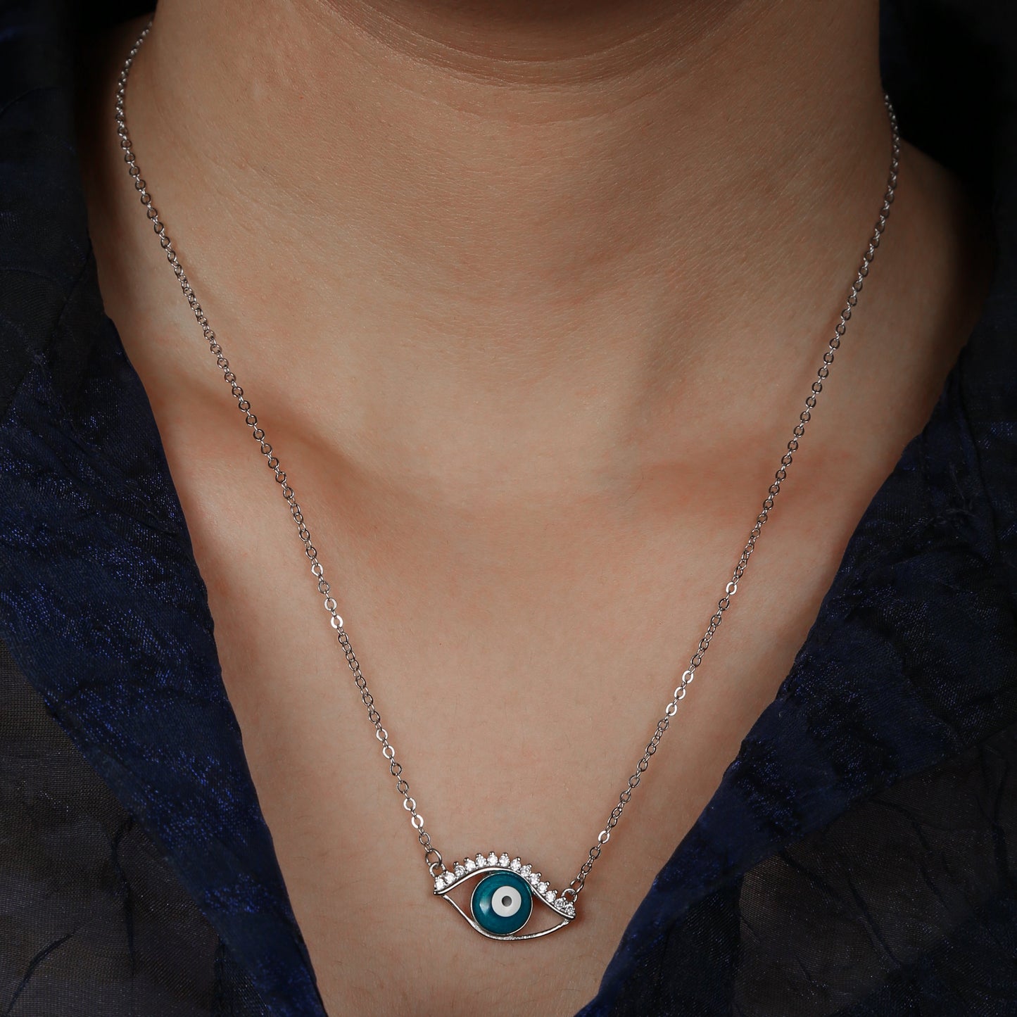 Evil Eye Blue Zircon Chain