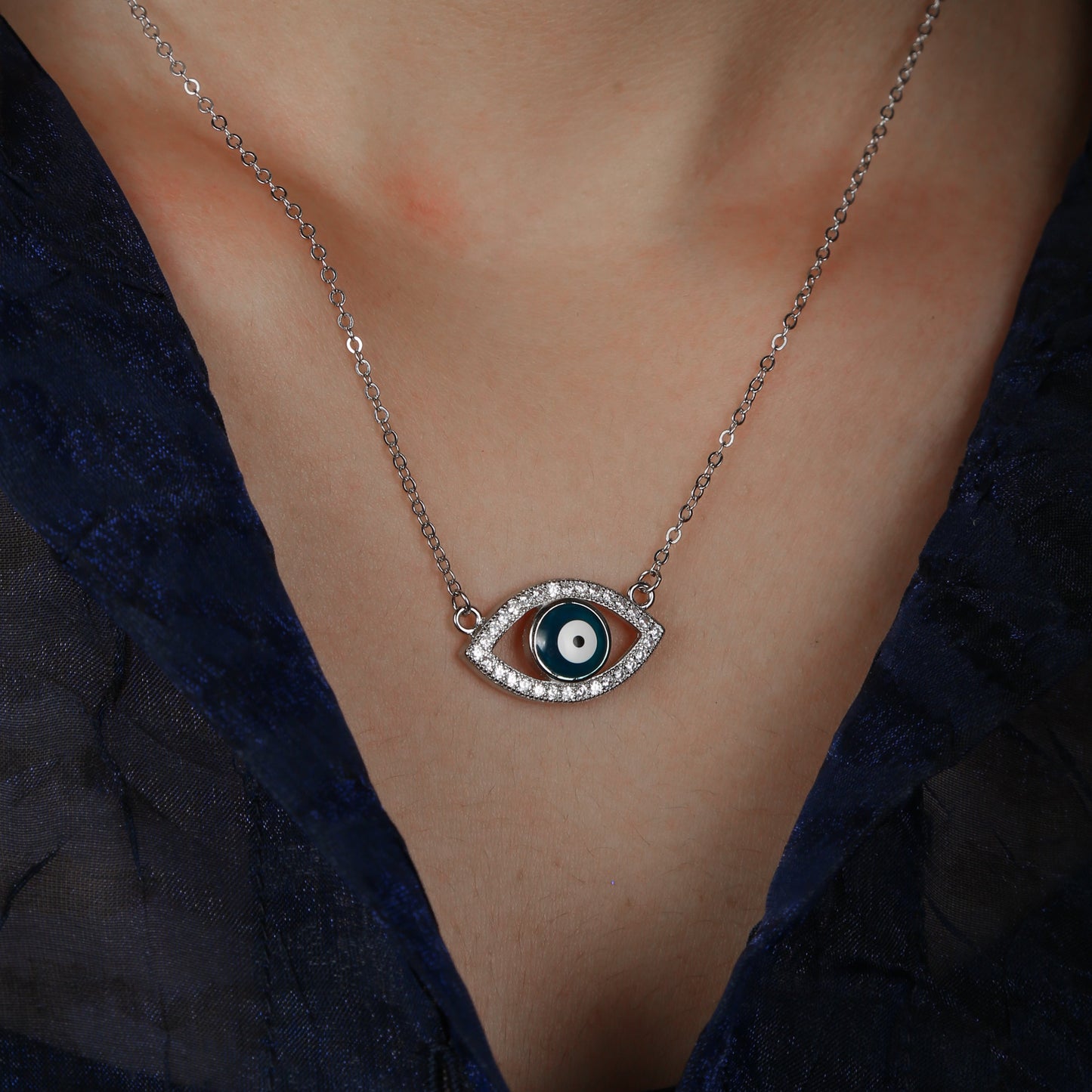 Evil Eye Blue Zircon Chain