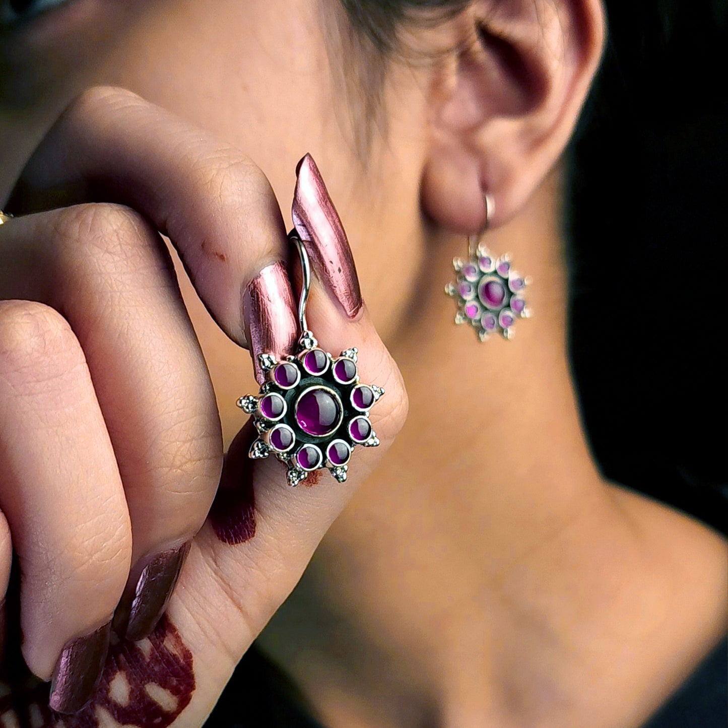 floral Pink Zircon Earrings