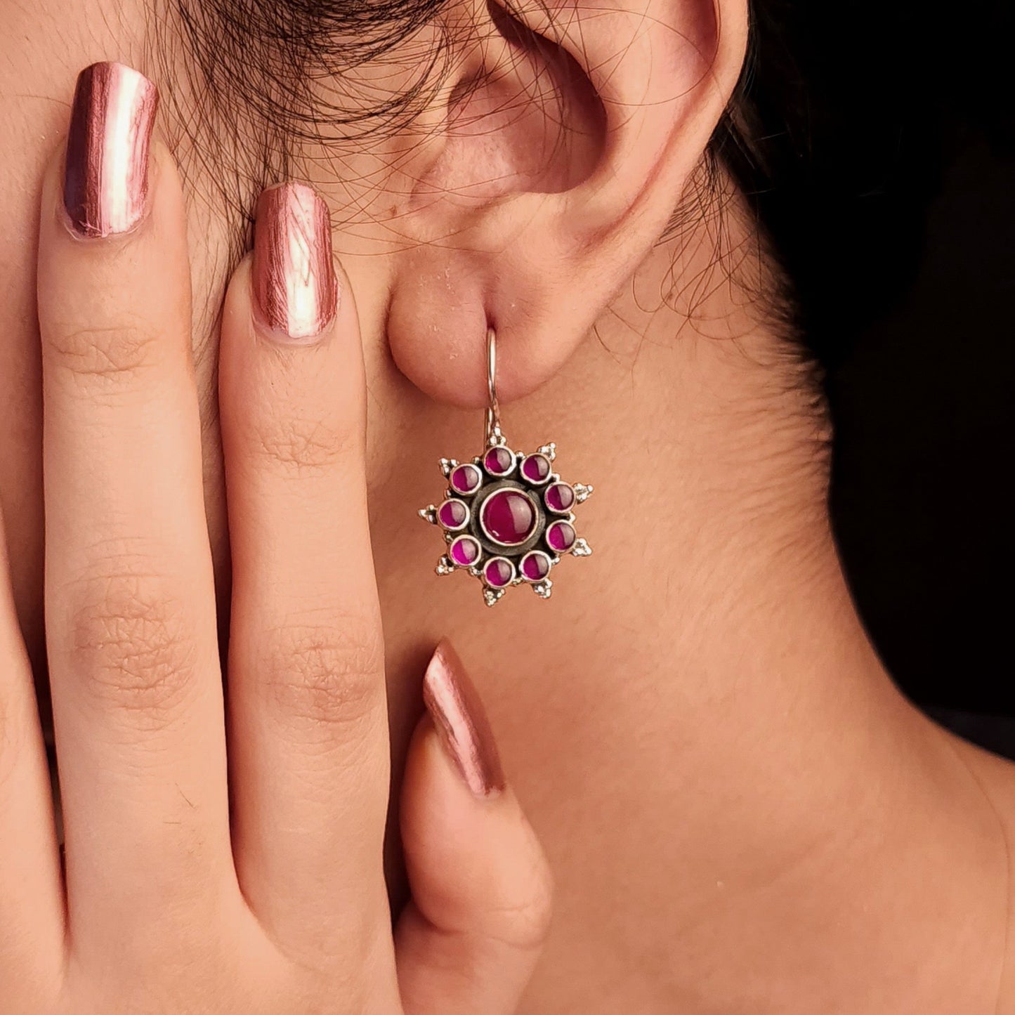 floral Pink Zircon Earrings