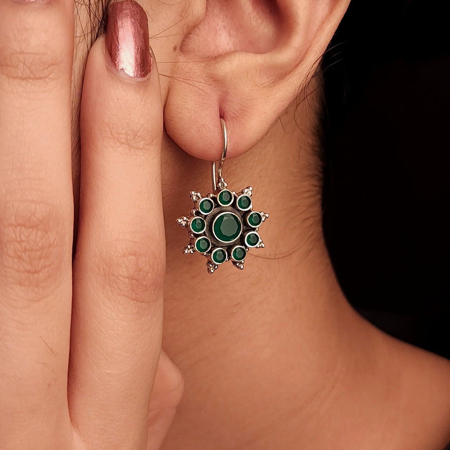 floral Green Zircon Earrings