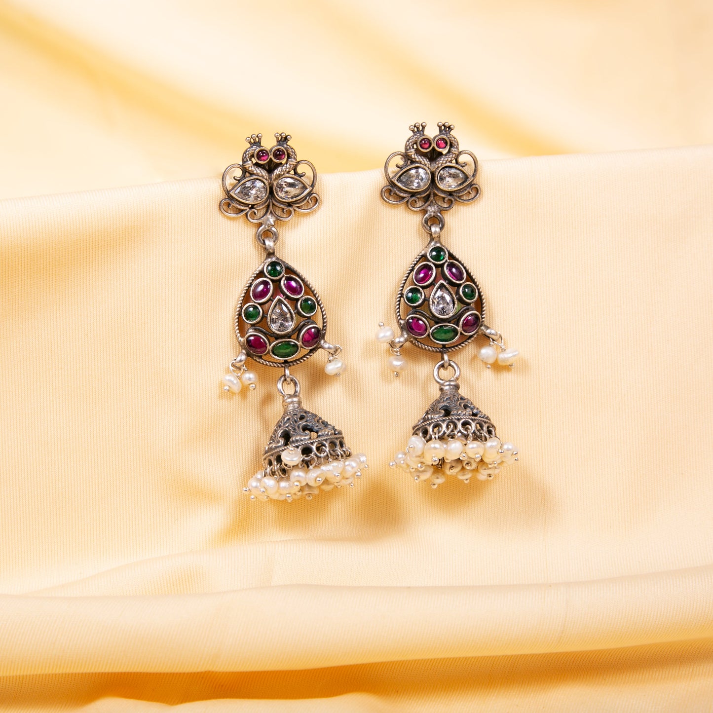 Traditional Design Multicolor Zircon Jhumka Earrings