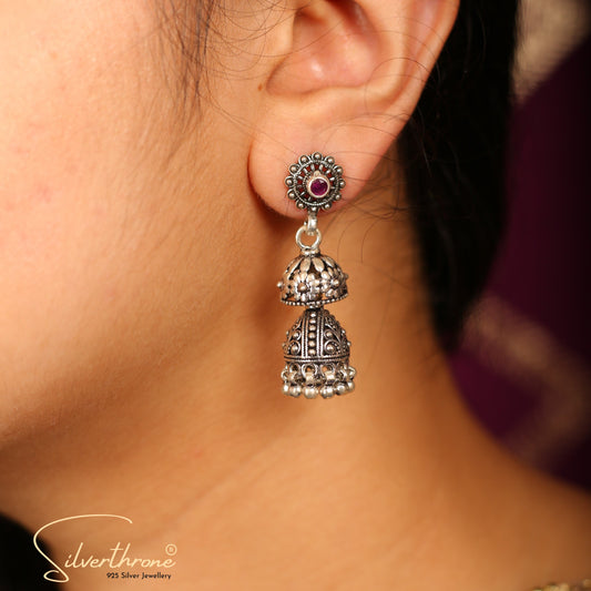 Traditional floral  Hanging Purple Zircon Jhumka Earrings