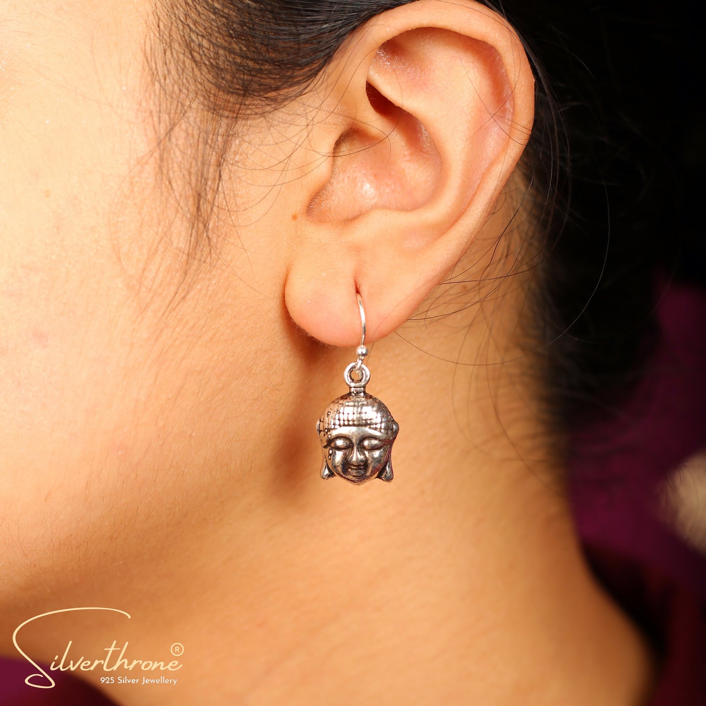 Budhha Face Silver Earrings