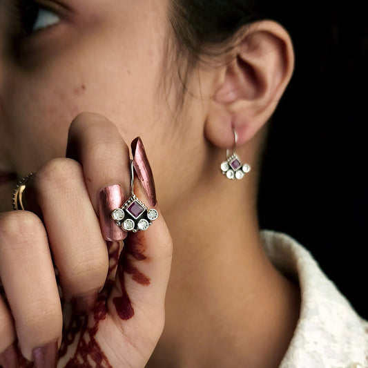 Square Shaped Pink Zircon Earrings