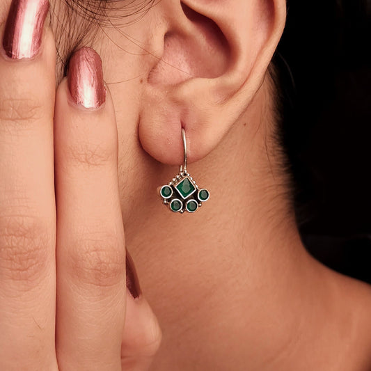 Square Shaped Green Zircon Earrings