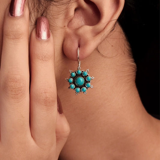 Floral Teal Blue Earrings