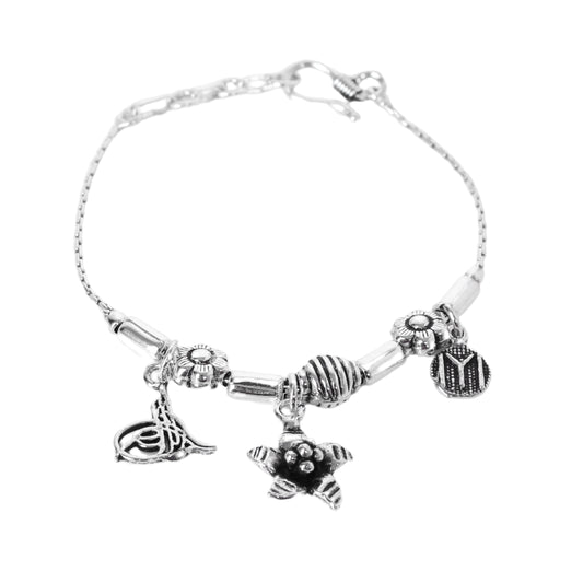 Traditional Floral Design Silver Bracelet