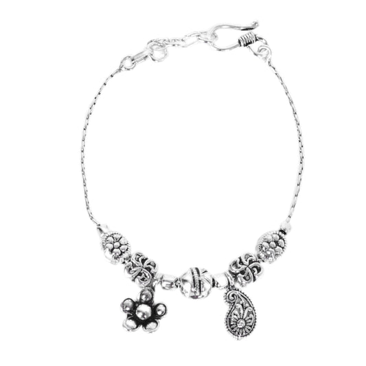 Simple Elegant Floral Design Silver Bracelet