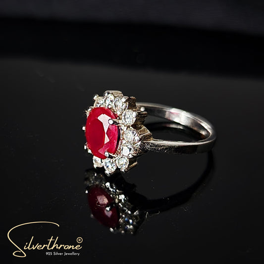 Round Shaped Red Zircon Ladies Ring