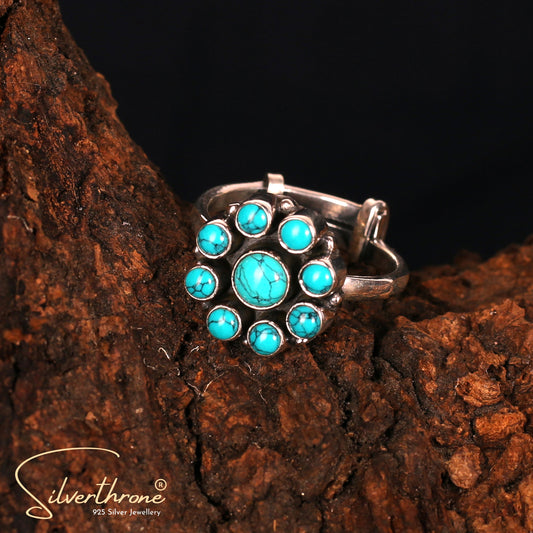 Floral Teal Blue Zircon Ladies Ring