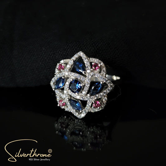 Beautiful Blue And Pink Zircon Ladies Ring