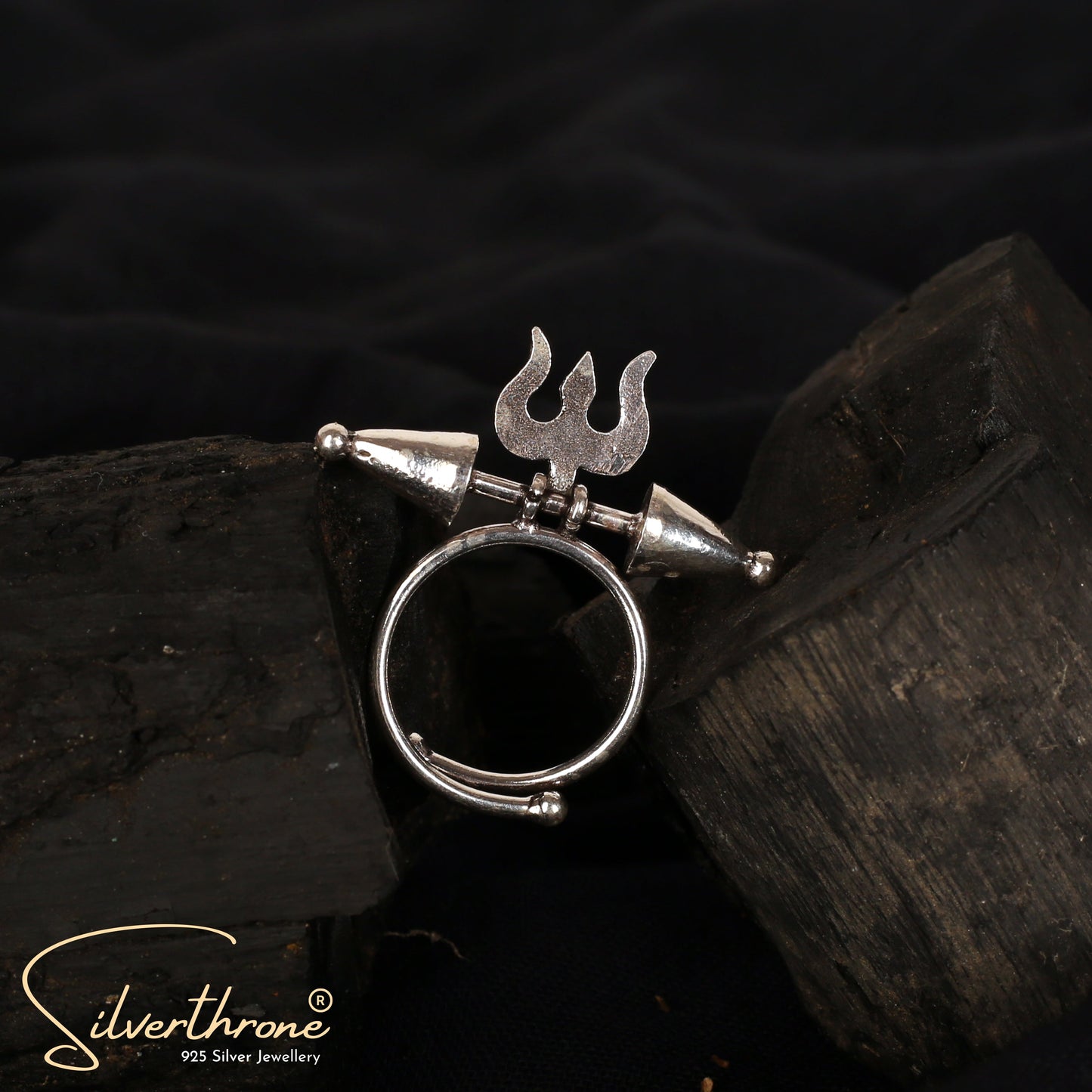 Lord Siva Trisool Silver Ladies Ring