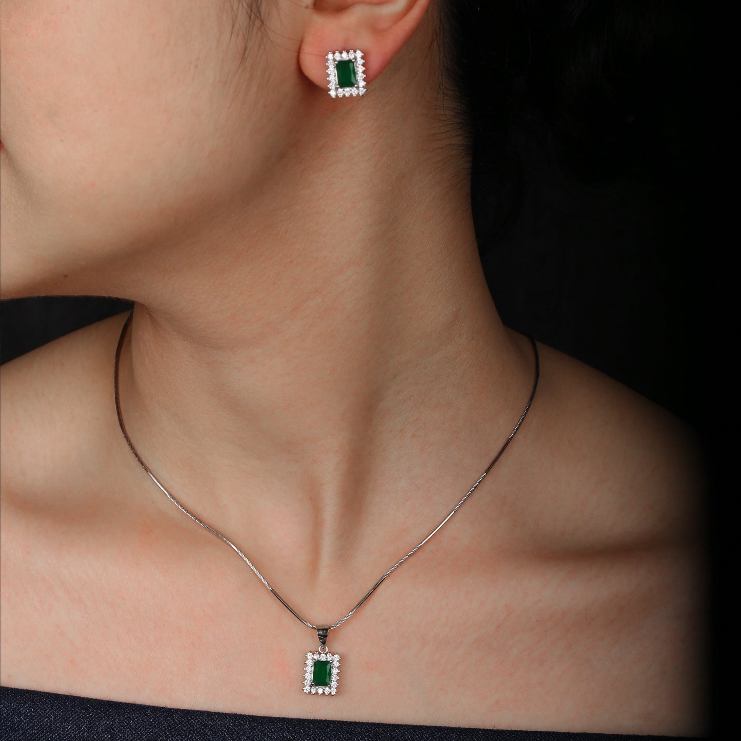 Square Green Zircon Necklace