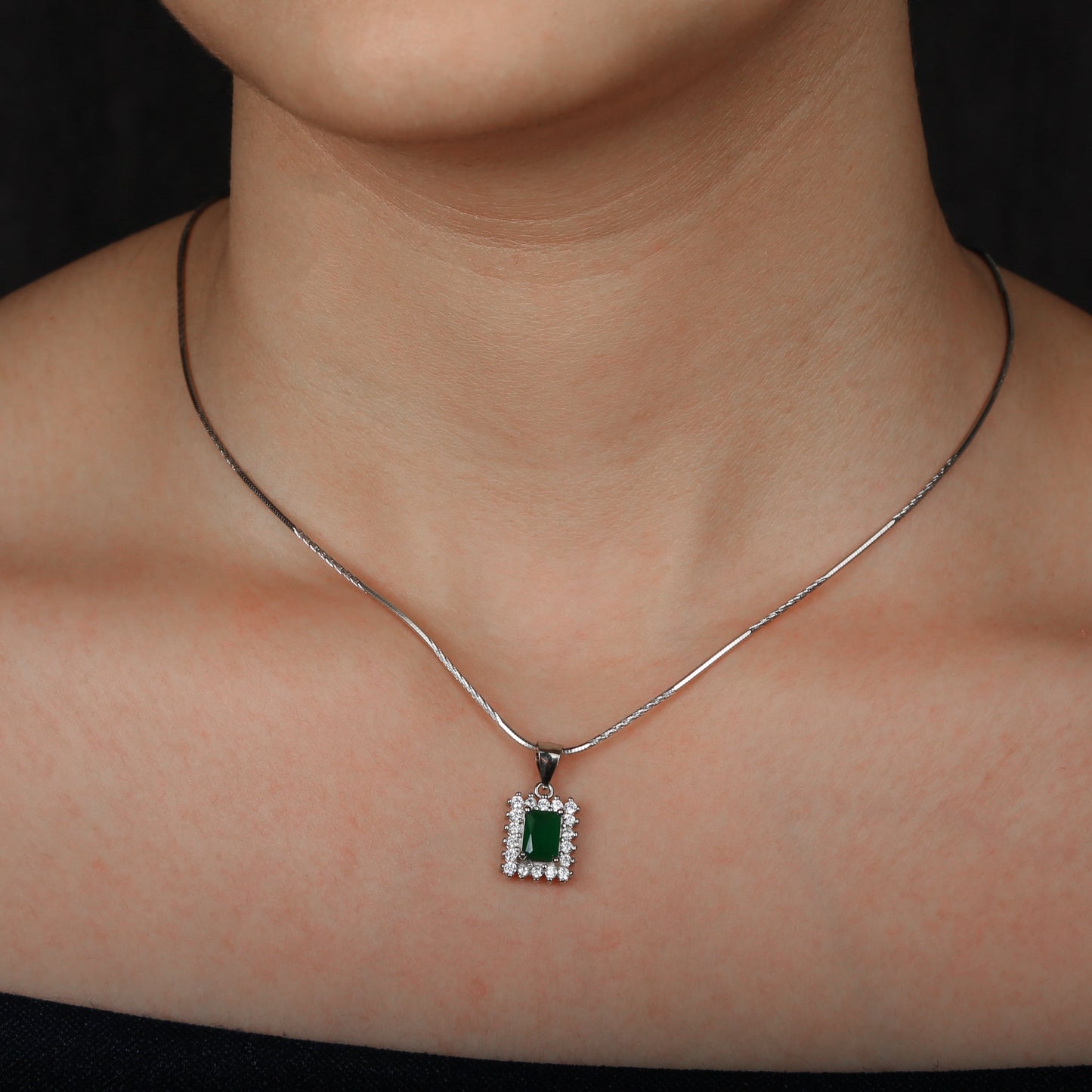 Square Green Zircon Necklace