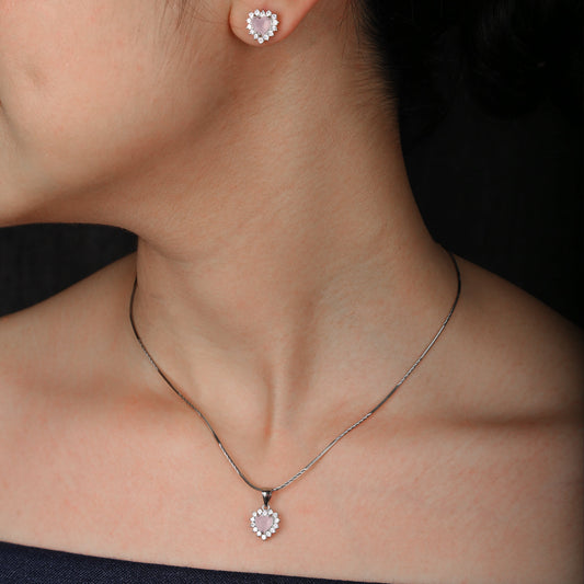 Heart Pink Zircon Pendant Set