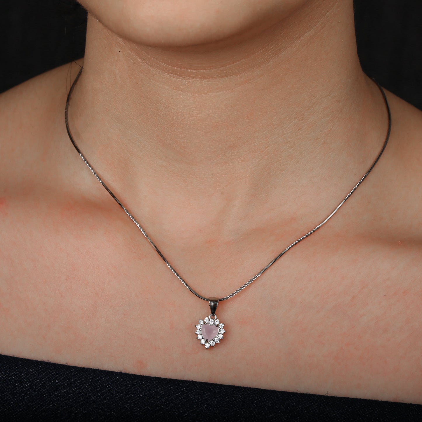 Heart Pink Zircon Pendant Set