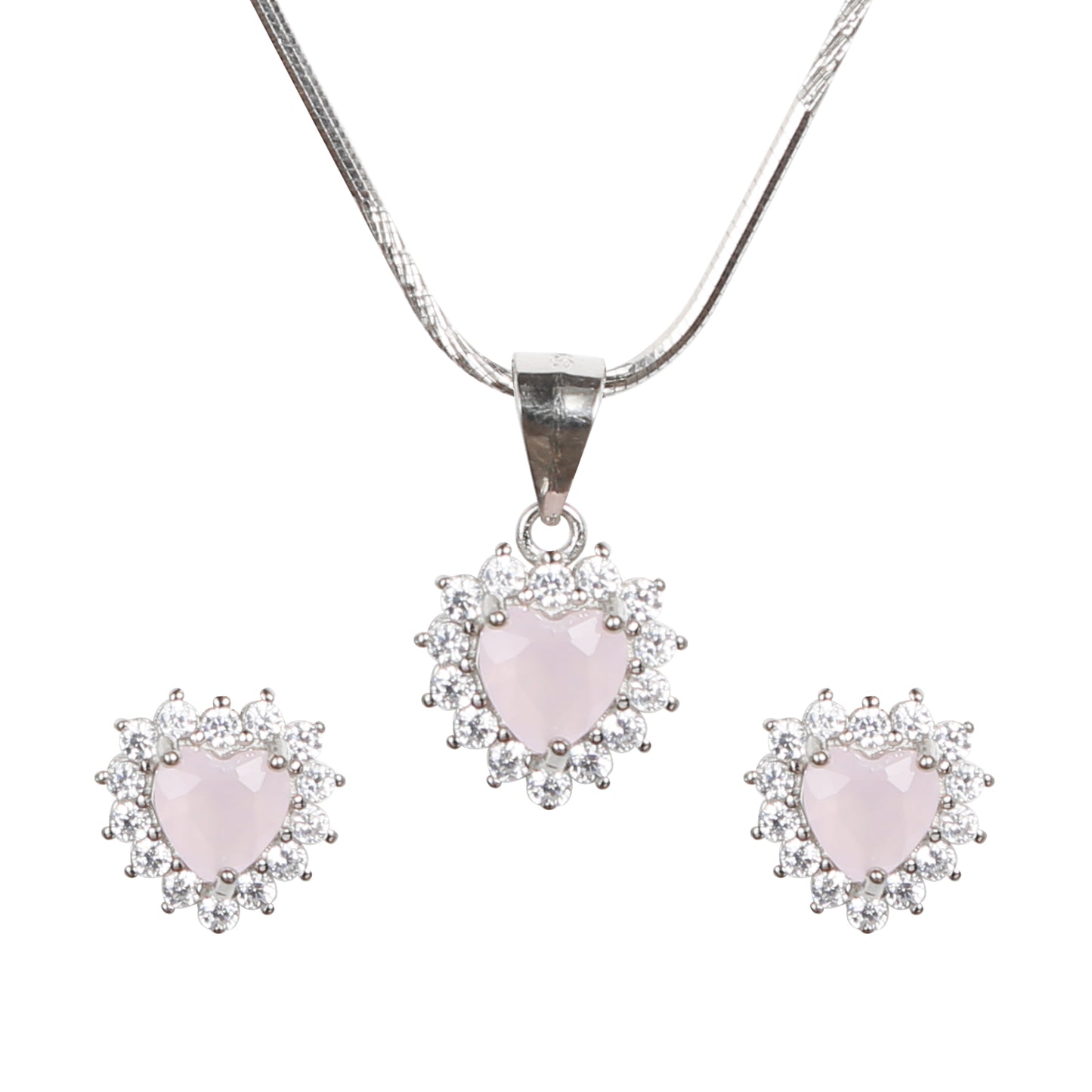 Heart Pink Zircon Pendant Set