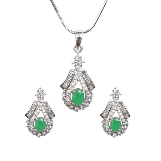 Floral Green Zircon Pendant Set