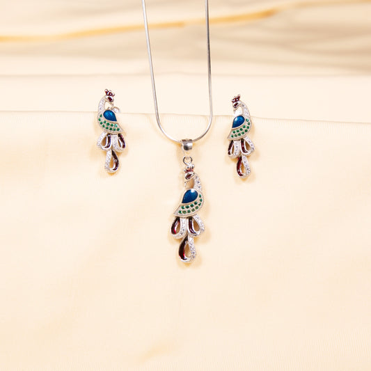 Peacock Teal Blue Pendant Set