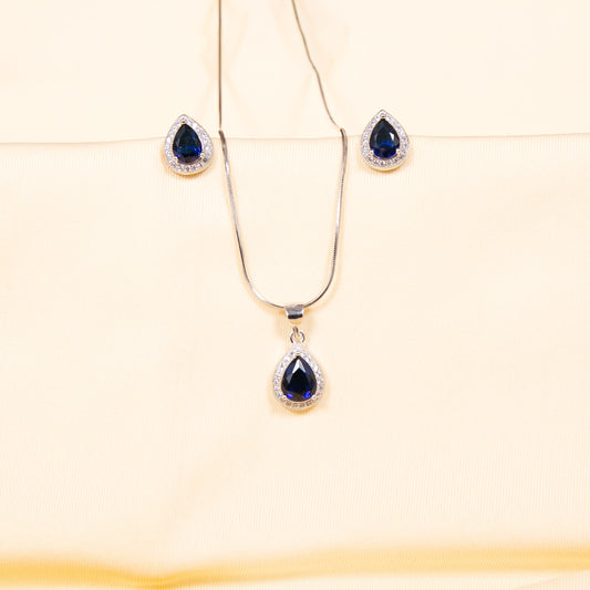 Drop Look Blue Zircon Pendant Set