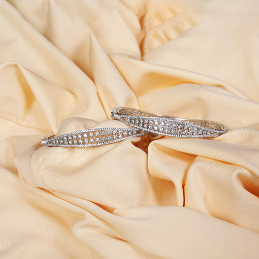 Cz Zirconia Floral 925 Silver Bangle