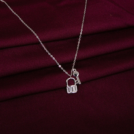 925 Silver Lock And Key cz Zirconia Adjustable Necklace Chain Style