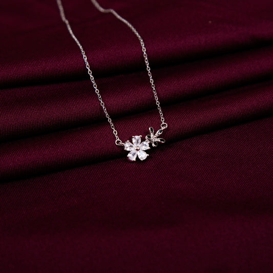 925 Silver Flower cz Zirconia Adjustable Necklace Chain Style