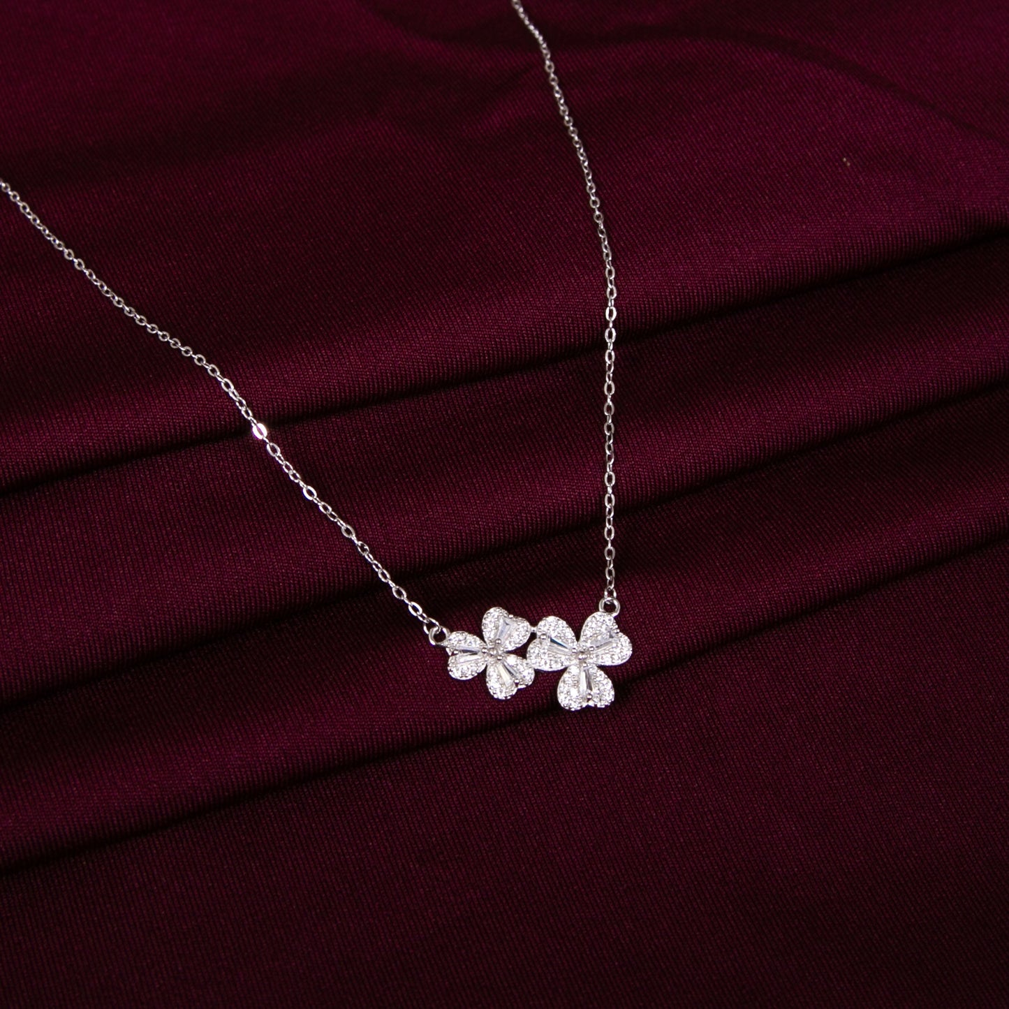 925 Silver Floral cz Zirconia Adjustable Necklace Chain Style