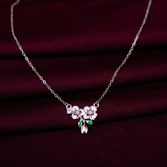 925 Silver Flower CZ Zirconia Adjustable Chain Style Necklace