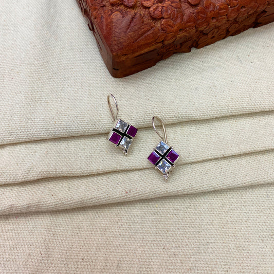 Square Cut Purple Zircon Earings