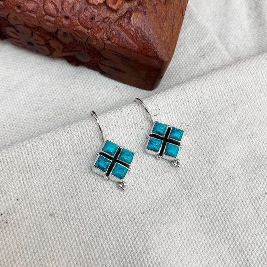 Square Cut Teal Blue Earings