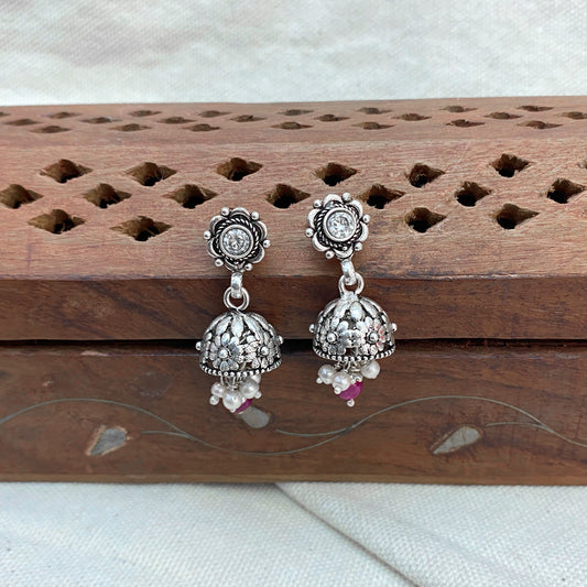 Floral Drop Look Jhumka Purple Earings