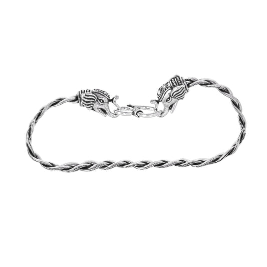 925 Silver Elephant Head Chain Style Openable Gents Bracelet