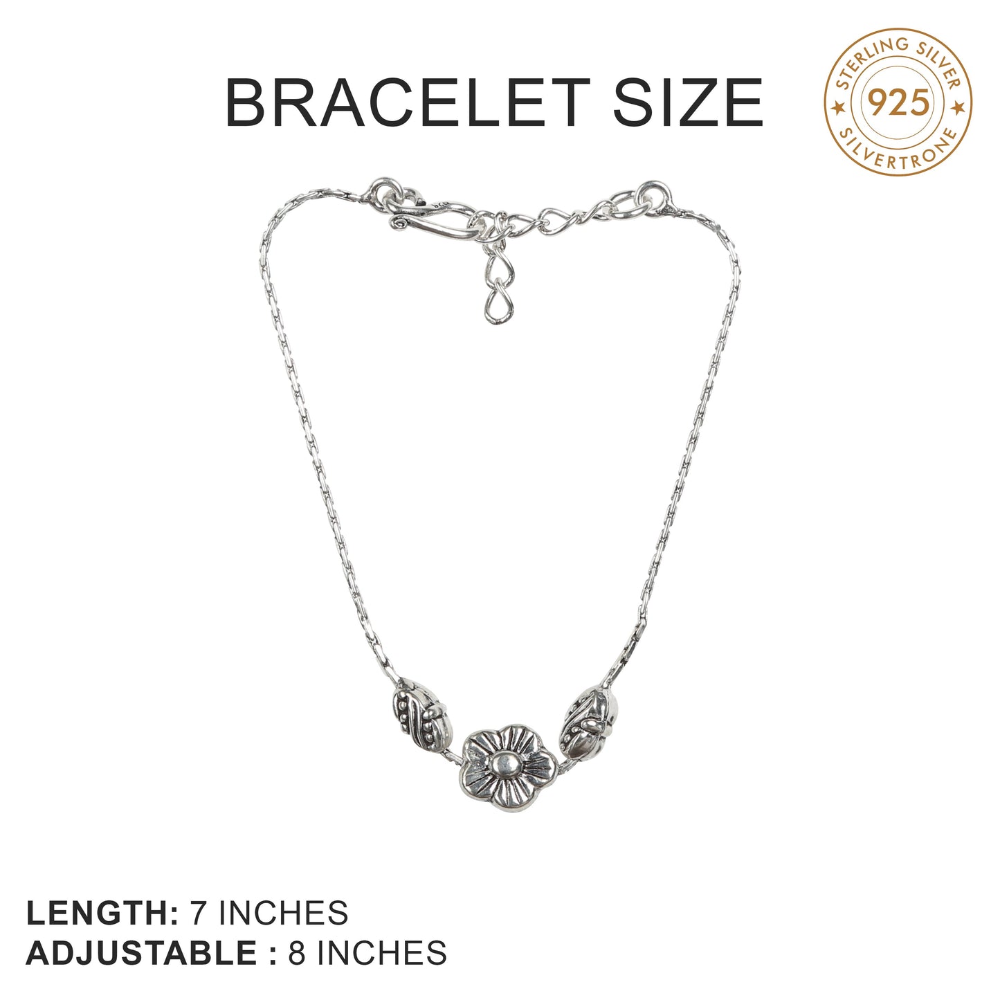 Silver Throne 925 Silver Floral Chain Bracelet