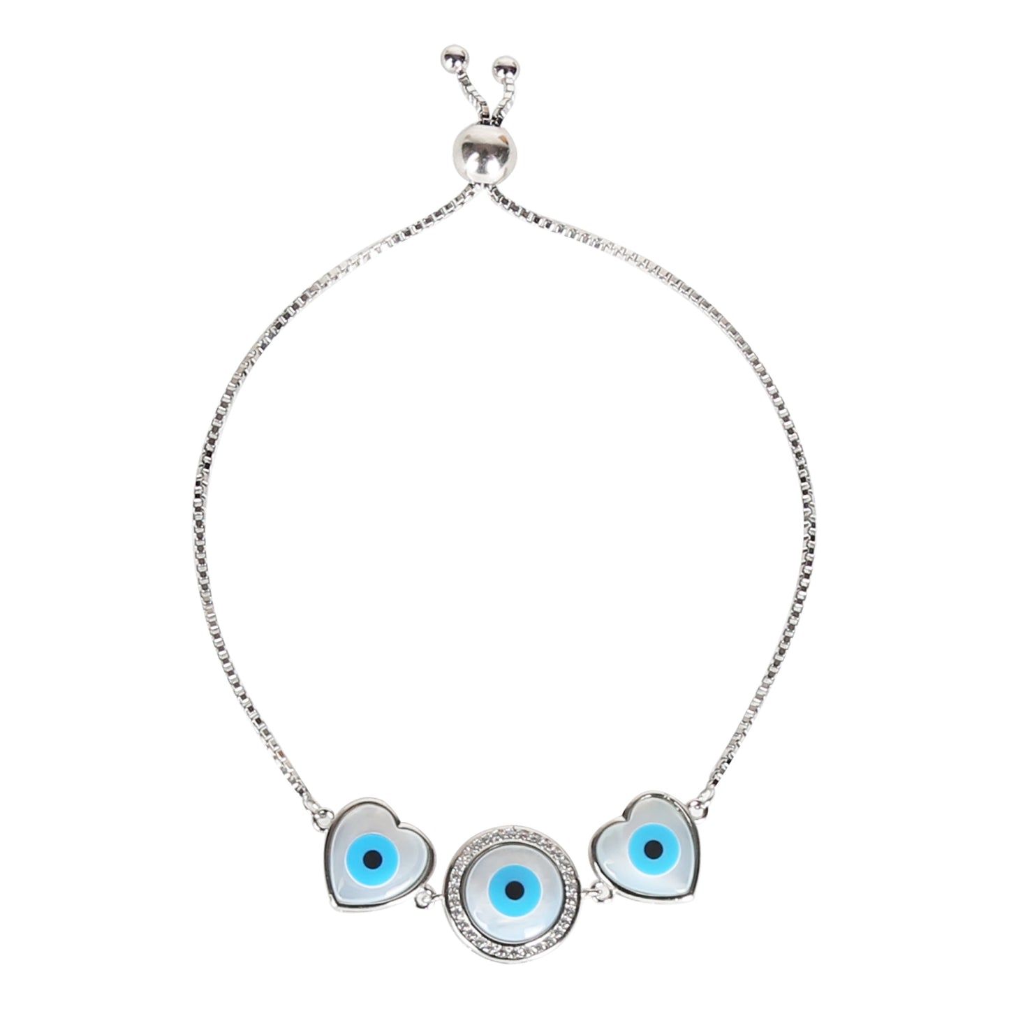 Silver Throne 925 Silver Adjustable Cz Evil Eye Bracelet