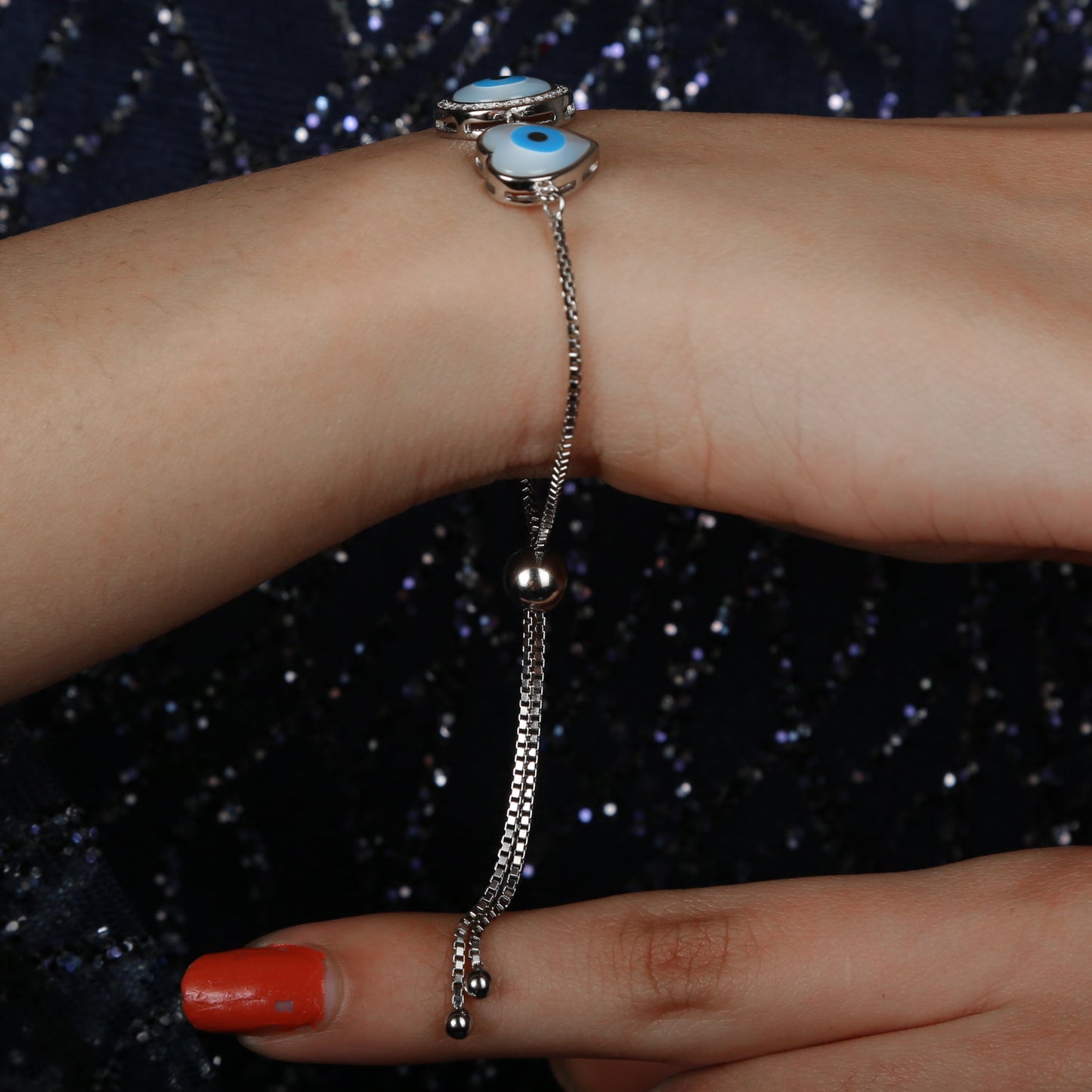 Silver Throne 925 Silver Adjustable Cz Evil Eye Bracelet